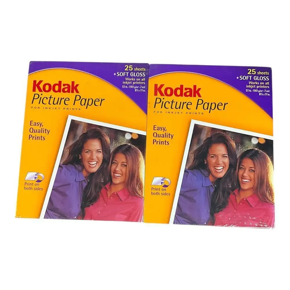 Kodac Picture Paper 25 Sheets Each Pack Twin Set Soft Gloss InkJet Printers New